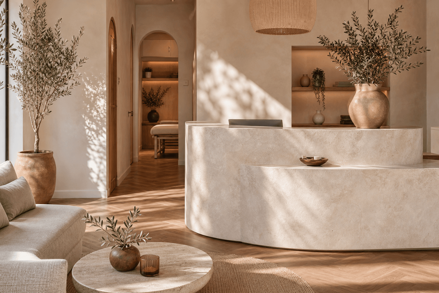 Warm chiropractic wellness clinic interior